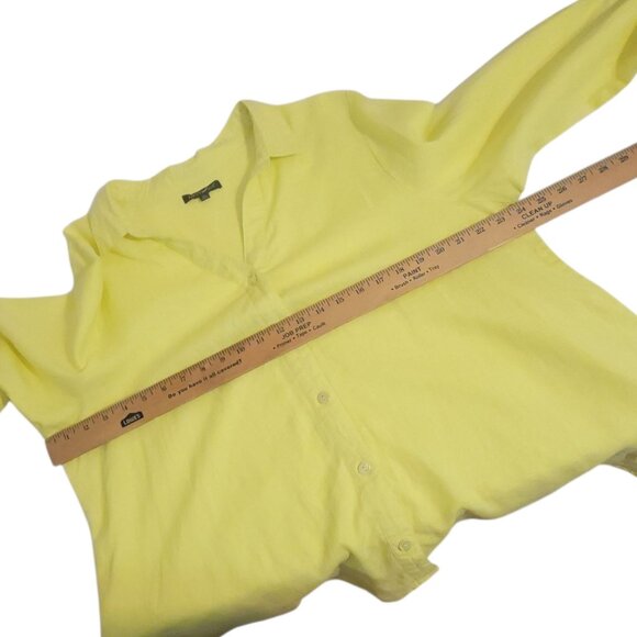 For Cynthia Lagenlook XL Yellow Linen Button-Up Top  Adjustable  Sleeves Oversiz - Picture 9 of 12
